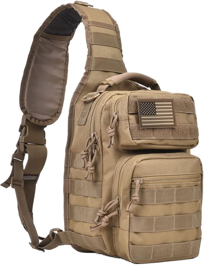 REEBOW GEAR Tactical Sling Bag for Men Military Single Shoulder Backpack Outdoor EDC Range Pack (Tan)