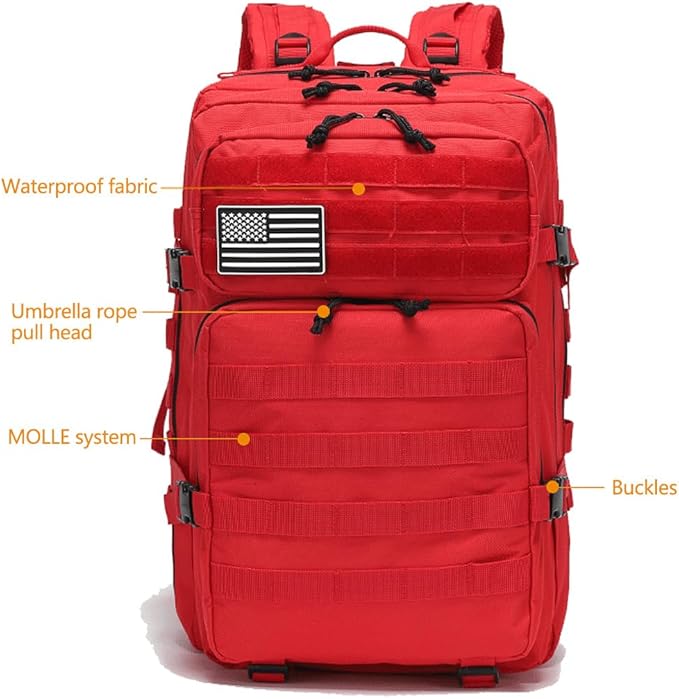 45L Military Tactical Backpacks Molle Army Assault Pack 3 Day Bug Out Bag Hiking Treeking Rucksack (Black)