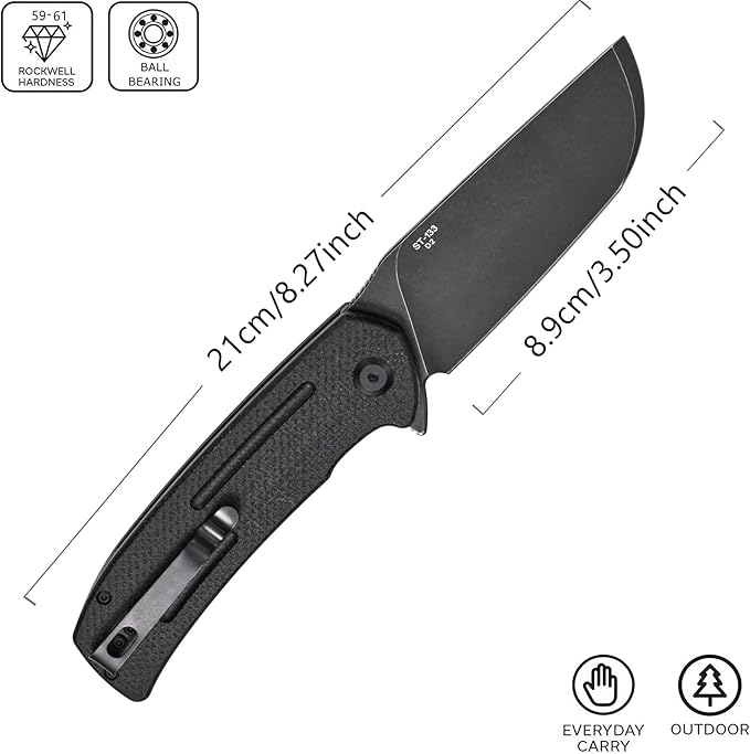 Sitivien ST133 Folding KnifeD2 BladeMicarta Handle EDC Tool Knife for Outdoor Camping Hiking(Black)
