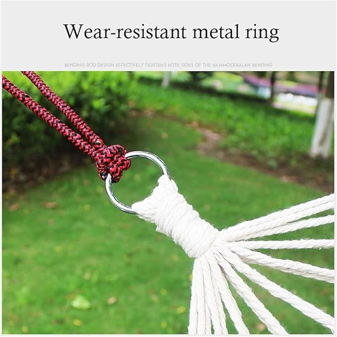 Portable Hammock Portable White Hammock with Wooden Splitter Bars Nylon Rope Mesh Swing Seat Bed for Backpacking Beach