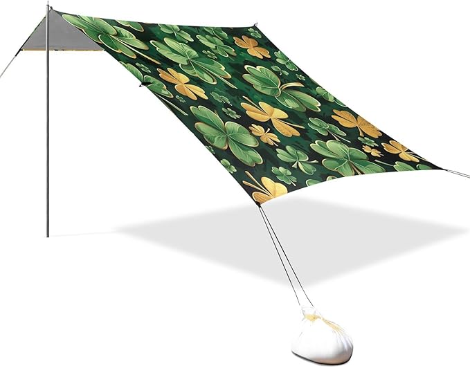 St Patrick's Day Shamrock Beach Tent Sun Shelter Set UPF50+ UV Protection 10.5 x 9.19 FT Camping Shade Canopy with Sandbags Sand Anchors Carrying Bag and Others