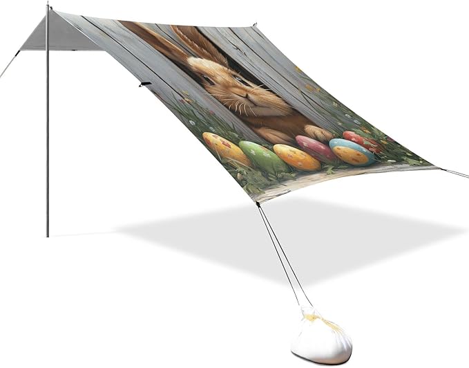 Easter Cute Bunny Beach Tent Sun Shelter Set UPF50+ UV Protection 10.5 x 9.19 FT Camping Shade Canopy with Sandbags Sand Anchors Carrying Bag and Others