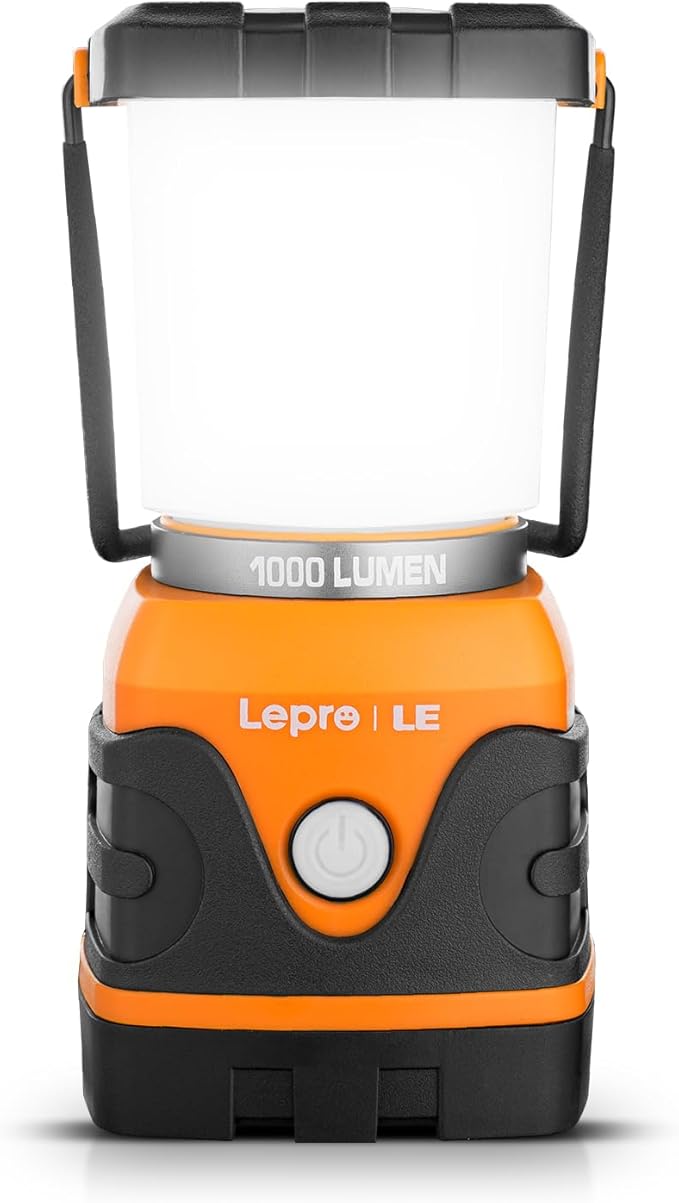 Lepro 1000LM Battery Powered LED Camping Lantern Orange Tent Light with 4 Light Modes Camping Essentials Waterproof Lantern Flashlight for Camping Emergency Light Power Outage Not Rechargeable