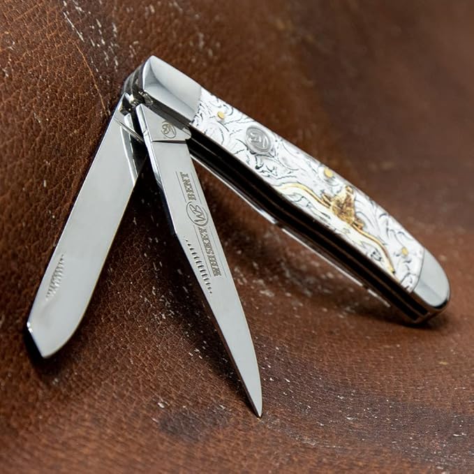 WHISKEY BENT HAT CO. Traditional Trapper Folding Pocket Knife 4.125 Closed Length 440C Stainless Steel Blades (Toro)