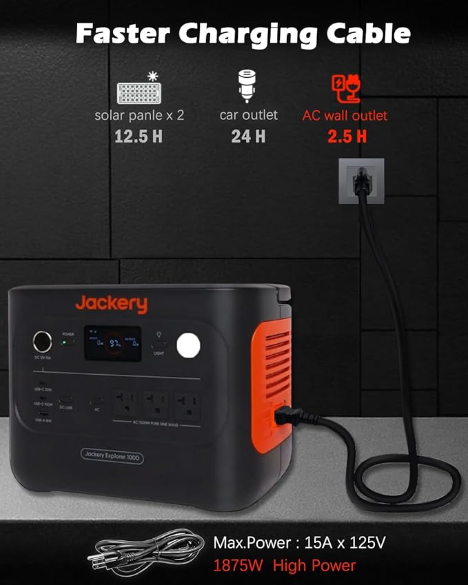 UL Listed 14AWG AC Power CordHeavy-Duty Power Station Charging Cable Compatible with Jackery Explorer 2000/1500/1000 ProEcoflowBluetti etc125V 15A Universal AC Power Cord10ft Power Cable 3 Prong