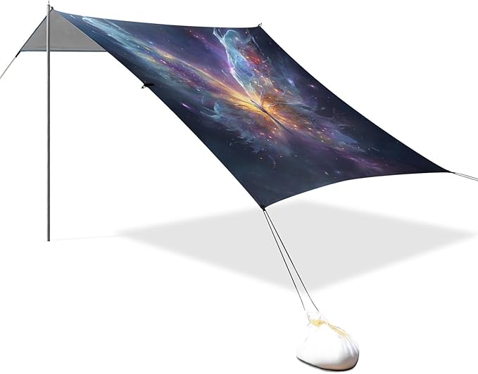 ALAZA Magical Butterfly Nebula Galaxy Beach Tent Sun Shelter UPF50+ Protection Beach Shade Canopy w/ 4 Sandbags for Outdoor Camping Fishing Backyard Fun Picnic 10x9 ft