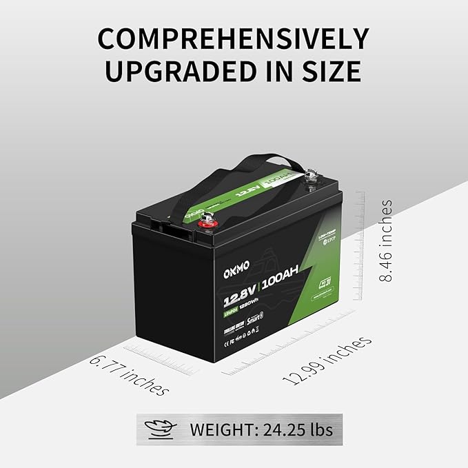 OKMO 12V 100Ah TM LiFePO4 Battery 150A BMS with Bluetooth 1280Wh 10 Years Lifetime 15000+ Deep Cyclesfor Marine RV Trolling Motor Boat Camper Low Temperature Protection