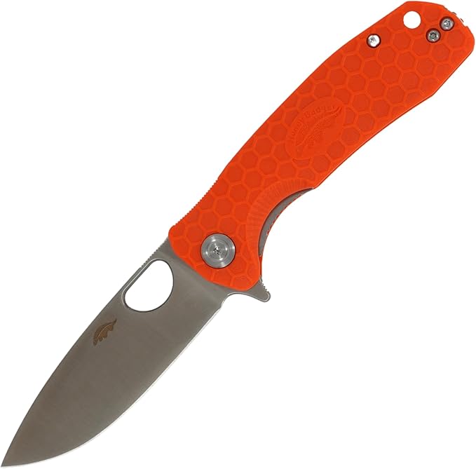 Honey Badger Large Pocket Knife EDC Drop Point Folding Utility Knife 3.6 Steel Blade Reversible Pocket Clip - (3.8oz) Drop Point Large Orange D2 HB1044