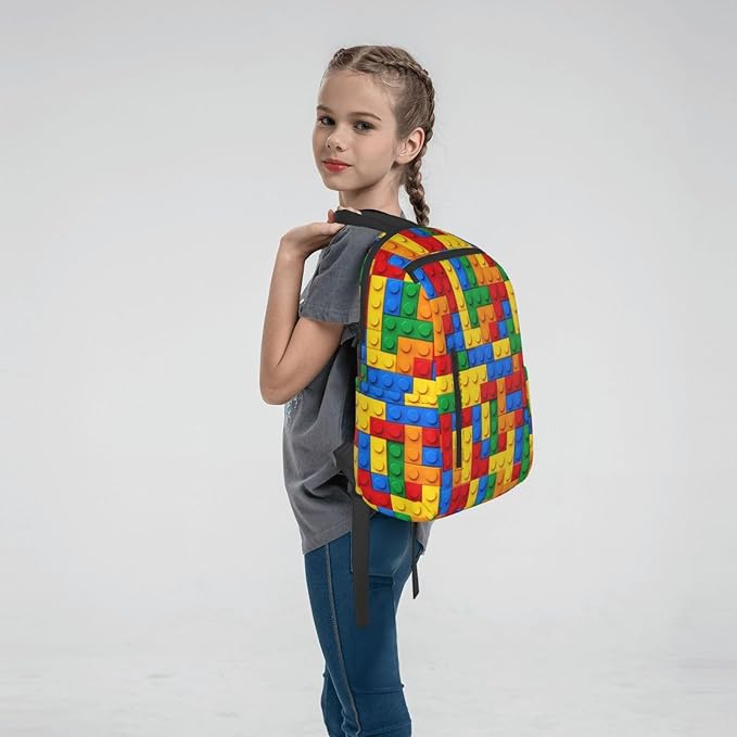 Unisex Colorful building blocks bricks Backpack Durable Laptop Backpack with Adjustable Shoulder Straps Multipurpose Backpacks for Travel Hiking Camping