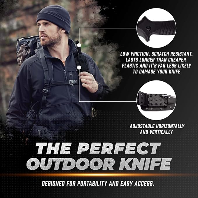 OERLA OLK-D47 Tactical Survival Knife with Kydex Sheath D2 High Carbon Steel Fixed Blade Outdoor Knife G10 Handle EDC Tactical Belt Clip
