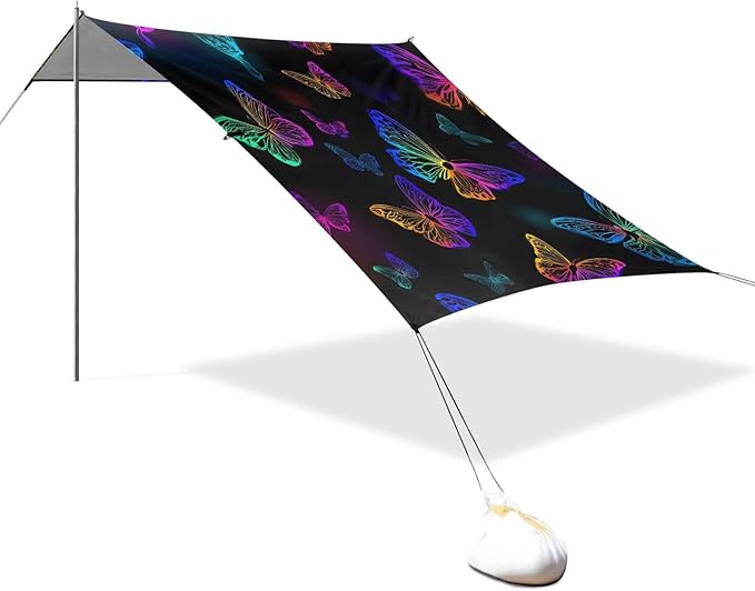 ALAZA Colorful Neon Butterfly Pattern Beach Tent Sun Shelter Portable Canopy Sunshade for Outdoor Camping Picnics Backyard Fun 10x9 ft