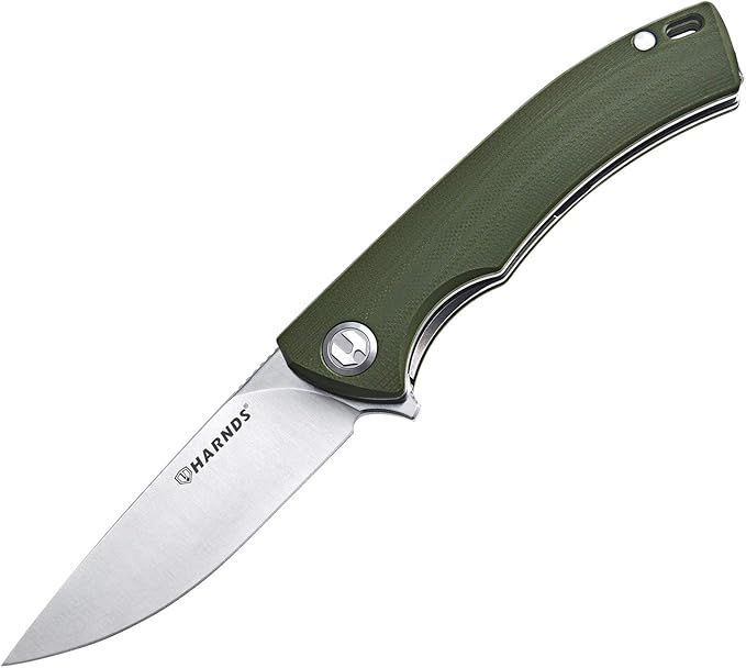Harnds Talisman CK9168 Pocket Knife with Ball Bearing Pivot System Folding Knife with G10 Handle Pocketclip (armygreen handle)