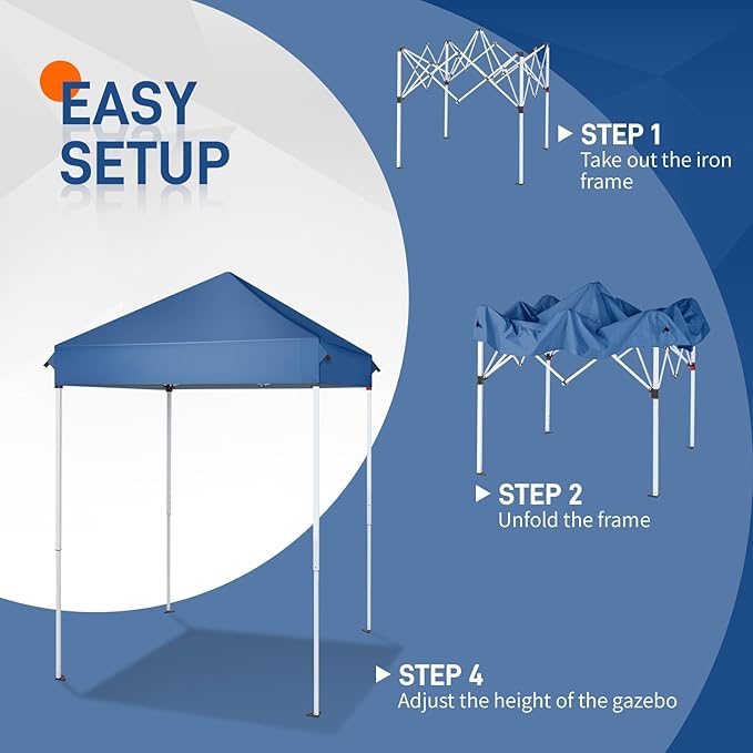 5'x5' Pop Up Canopy TentBeach Tent with One Push SetupInstant Setup GazeboPortable &amp Compact Sports ShelterOutdoor Sun Shade for EventsPartiesCampingOutdoor Events (Blue)