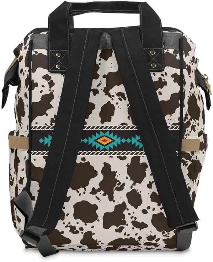 Cowhide Aztec Diaper Backpack/Cow Print Travel bag/Southwestern Shoulder bag/Cowgirl Bag/Aztec Western Longhorn Bookbag/Western Carry On