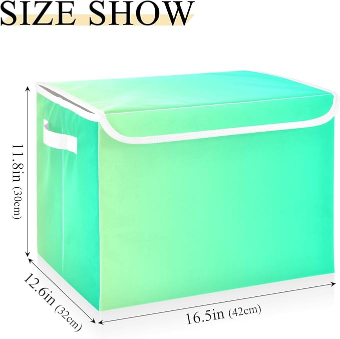 Green Gradient Storage Boxes with Lids Collapsible Bed Storage Large Stackable Storage for Home Studyroom Dormroom