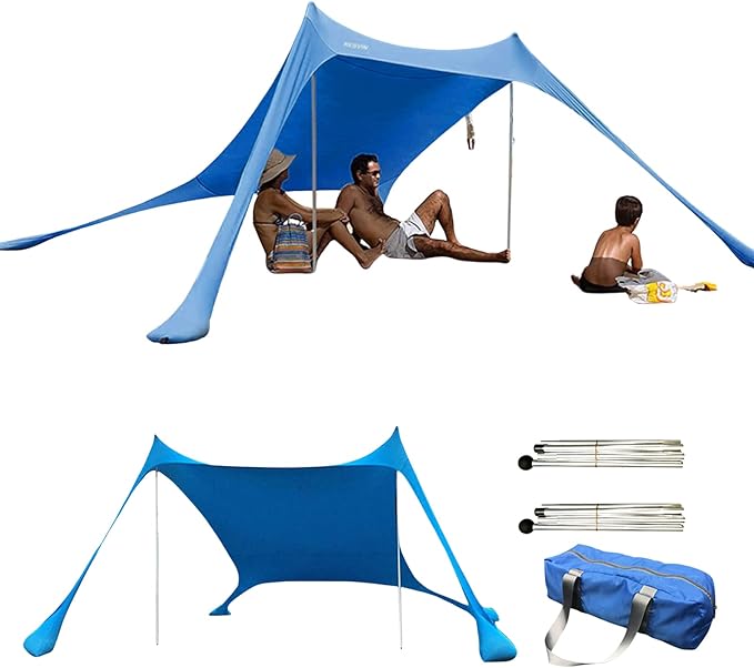 Outdoor Beach Tent Sun Shelter Camping Shades Tents Windproof One-Piece Beach Canopy Tents UPF50+ Portable Family Tent