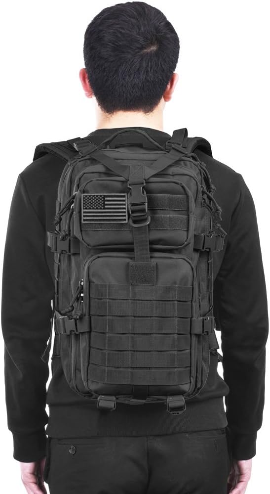 Military Tactical BackpackSmall Army Assault Pack Molle Bug Out Bag Backpacks Rucksack Daypack with Tactical US Flag Patch Black