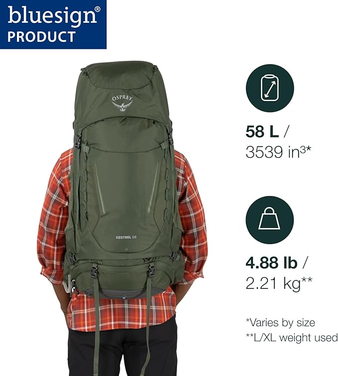 Osprey Kestrel 58L Men's Backpacking Backpack Bonsai Green L/XL