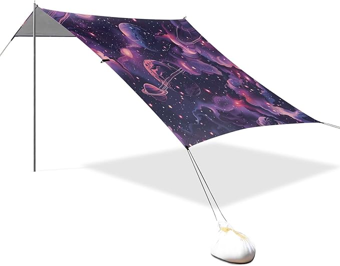 ALAZA Pink Universe Planets Nebula Beach Tent Sun Shelter UPF50+ Protection Beach Shade Canopy w/ 4 Sandbags for Outdoor Camping Fishing Backyard Fun Picnic 10x9 ft