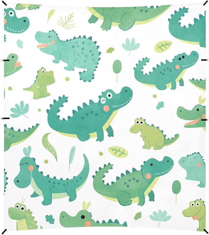 Cute Cartoon Crocodile Alligator Watercolor Beach Cabana Tent UPF50+ Water-Resistant Large Portable Sun Shelter with Sand Pockets for Camping Fishing Backyard Fun