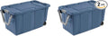 2PCS 40 Gallon Industrial Tote Plastic Storage Bins Wheeled Large Storage Box Set Green Black Blue Grey (Blue)