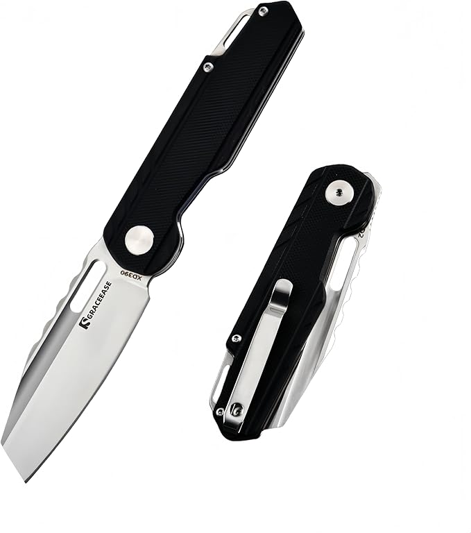 D2 Steel Folding Pocket Knife - EDC Utility Knife with G10 Handle for Camping Hiking(Black)
