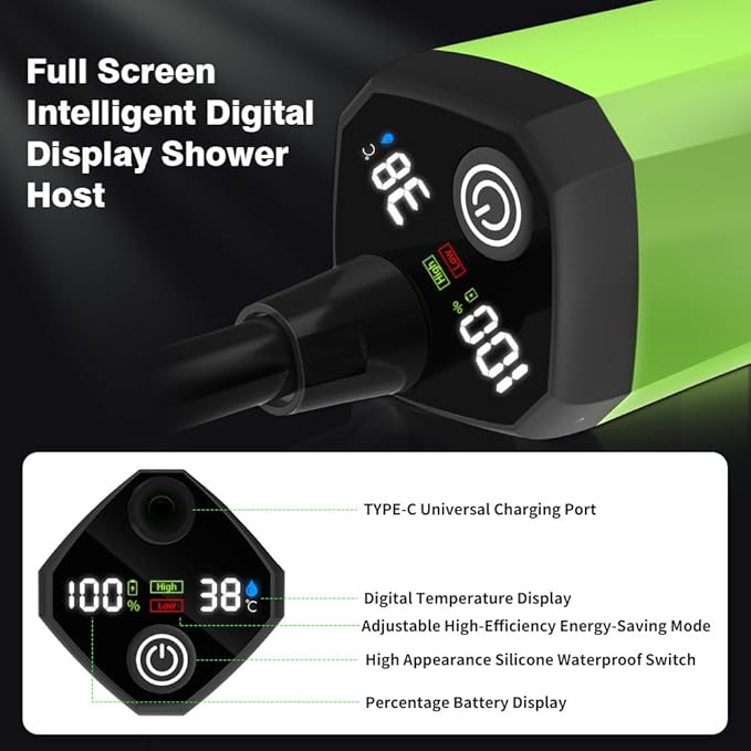 EVTSCAN Portable Camping Shower Pump RV Outdoor Shower KIT with Full Screen Display Adjustable for Backyard