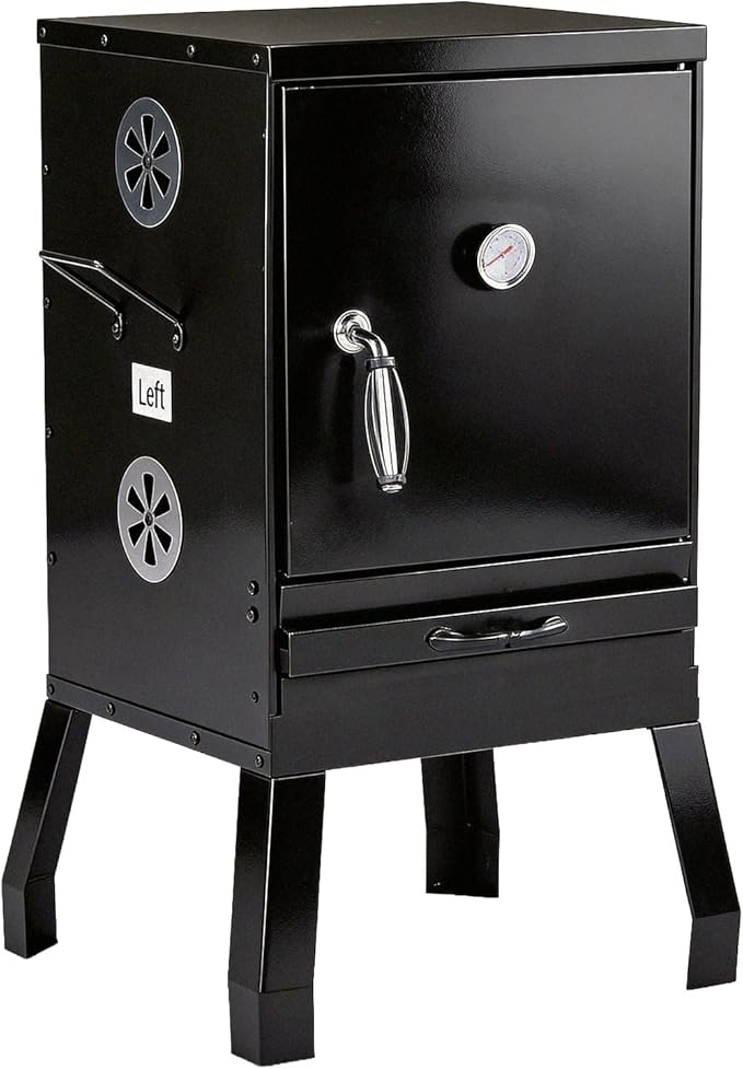 ROVSUN 2-in-1 Outdoor Smoker with Door Vertical Portable Charcoal Grill with Two Detachable Grill Smoking Racks and Charcoal Pan Perfect for Camping Barbecue Small Families Black