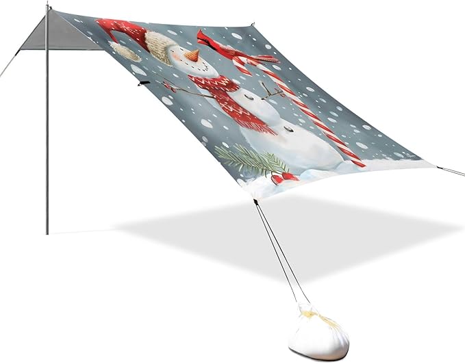 ALAZA Christmas Snowman Beach Tent Sun Shelter UPF50+ Protection Beach Shade Canopy w/ 4 Sandbags for Outdoor Camping Fishing Backyard Fun Picnic 10x9 ft