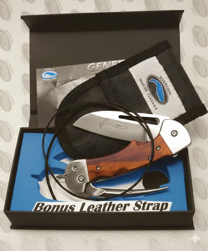 BONUS LEATHER LANYARD STRAP Myerchin Knives Hardwood Handle Sheepfoot Blade &amp Marlinspike WF300 Professional Tested at Sea Captain Rigging Knife BONUS Leather Lanyard Strap