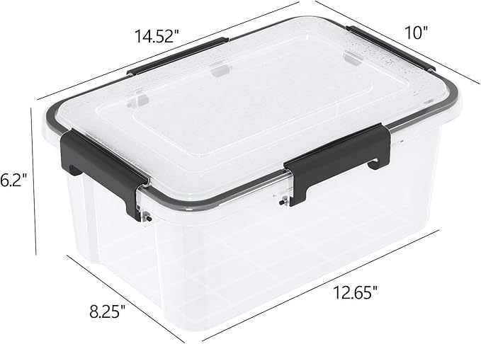 6 Packs 12 Quart WeatherPro Plastic Storage Bins with Lids Stackable Gasket Box with Tight Seal