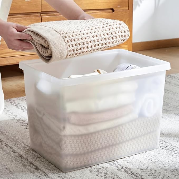 27 Quart Stackable Plastic Storage Bins with LidsContainer to Organize Shoes and Crafts on Closet ShelvesGarage Totes Tubs Boxes Organizing 4 Pack (4XL)