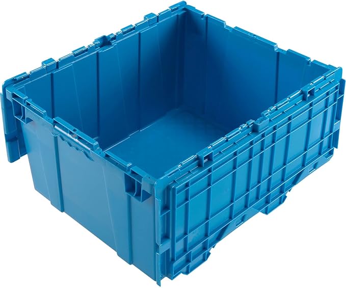 Global Industrial Plastic Distribution Container With Hinged Lid 2.4 Cu. Ft Capacity 50 Lbs. Capacity Nestable &amp Stackable 23-3/4x19-1/4x12-1/2 Blue