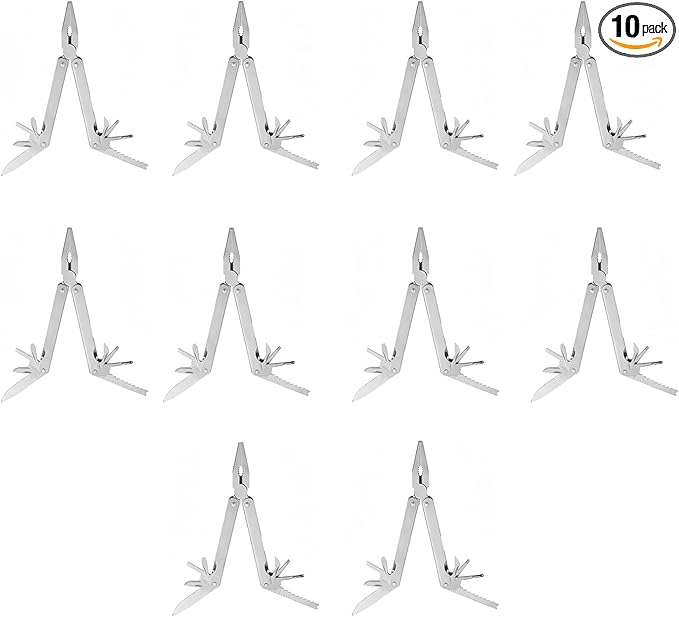 Multi-Tool Pliers 11-in-1 Stainless Steel Pocket Multi-Tool with Durable Sheath for EDC10PACK Bottle Opener Screwdriver with Nylon Sheath Gifts for Men Ideal for Outdoor Sports