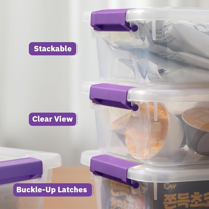 Plastic Storage Containers Clear Craft Storage Bins with Grey HandleOrganizer Box with Durable Lids Stackable Containers for Organizing Craft and Tools (8 Pack-4 Quart Purple)