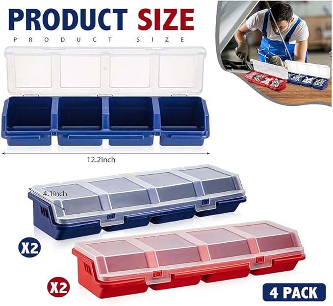 4 Piece Screw Organizers and Storage Bins with Locks Hardware Organizer Box Plastic with Compartment Bolt Organizer