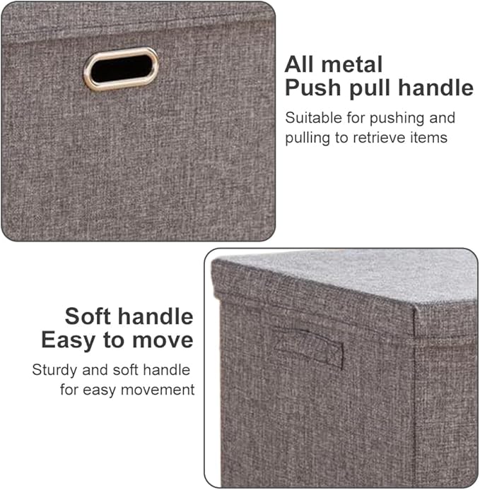 Large Collapsible Stackable Storage Bins with Lids 3 Packs – Beige Linen Fabric Closet Organizer Boxes Foldable Cube Baskets for Bedroom Office Clothes