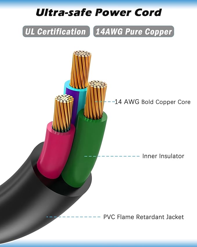 UL Listed 14AWG AC Power CordHeavy-Duty Power Station Charging Cable Compatible with Jackery Explorer 2000/1500/1000 ProEcoflowBluetti etc125V 15A Universal AC Power Cord10ft Power Cable 3 Prong