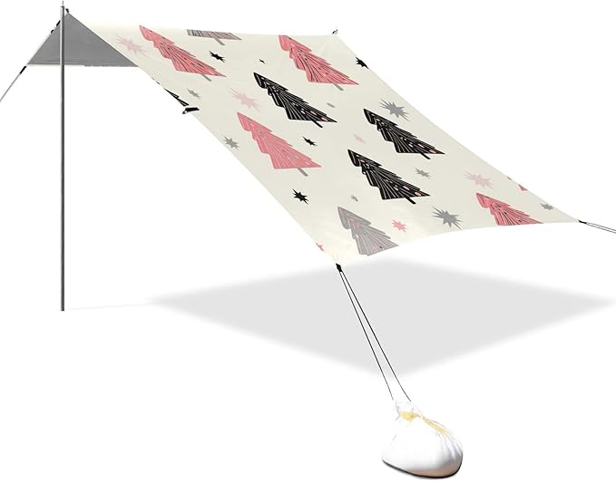 Beach Canopy with Windproof Ropes &amp Sandbags Beach Tent Sun Shade Sun Shelter for Camping Trips Fishing Backyard Fun or Picnics Pine Tree