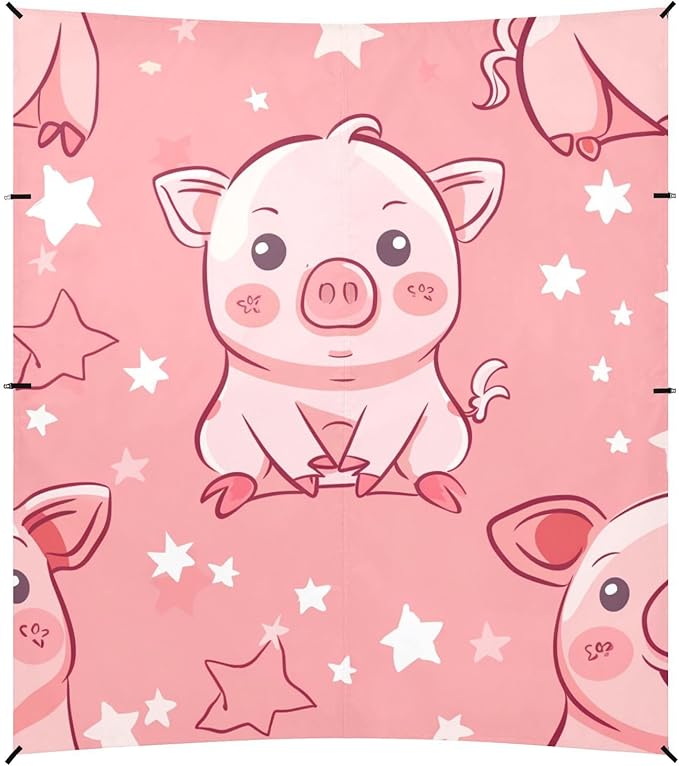 ALAZA Cute Pig with Star on Pink Background Beach Tent Sun Shelter Portable Canopy Sunshade for Outdoor Camping Picnics Backyard Fun 10x9 ft