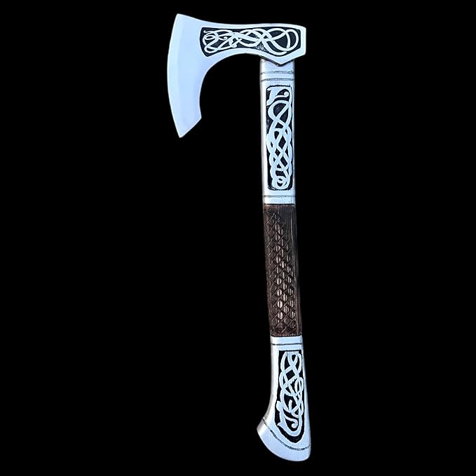 [DARK WARRIOR] Authentic Medieval Assassin's Creed Valhala Viking Battle Eivor AxeFully Functional Hand Forged Carbon Steel with Engraving Wood Shaft Personalised Gift for Viking &amp Gaming Lovers