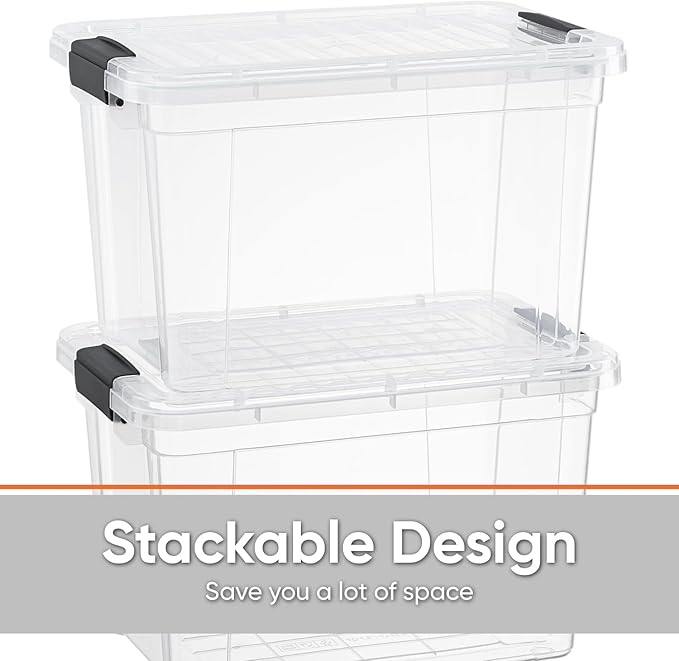 Superio Small Clear Storage Boxes with Lids 4.75 Quart Plastic Container Bins for Organizing Stackable Crates BPA Free Non Toxic Odor Free Organizers for Home Office and Dorm 6 Pack