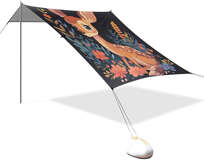 ALAZA Cute Deer with Awesome Flowers Cartoon -Seed 1713421452 Beach Tent Sun Shelter Portable Canopy Sunshade for Outdoor Camping Picnics Backyard Fun 10x9 ft