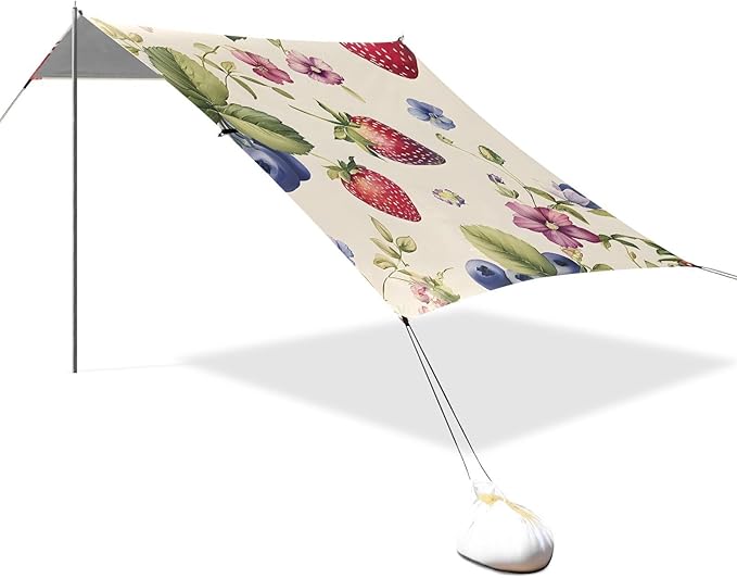 ALAZA Strawberry and Blueberry Pattern Beach Tent Sun Shelter Portable Canopy Sunshade for Outdoor Camping Picnics Backyard Fun 10x9 ft
