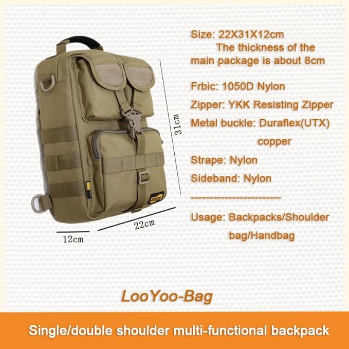 Looyoo/A99 Multifunctional Shoulder Backpack Military Tactical backpack Handbag 1050D Nylon Fabric (Black)