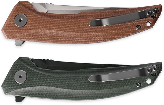 Petrified fish PFP05 Deepsea 3.66” Folding Knife K110 Steel Blade Micarta Handle Flipper Liner Folding Knife for Outdoor. (Green Black Stonewashed)