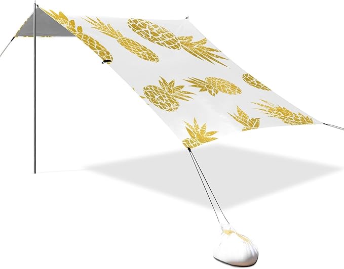 Beach Canopy with Windproof Ropes &amp Sandbags Beach Tent Sun Shade Sun Shelter for Camping Trips Fishing Backyard Fun or Picnics Pineapple