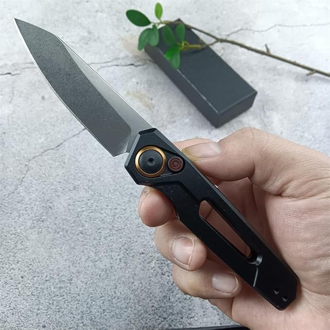 Multifunctional Knife EDC Folding Pocket Knives For Men 2.75in Stonewashed Reverse Tanto Blade Black Aluminum Handles With Pocket Clip for Outdoor Camping