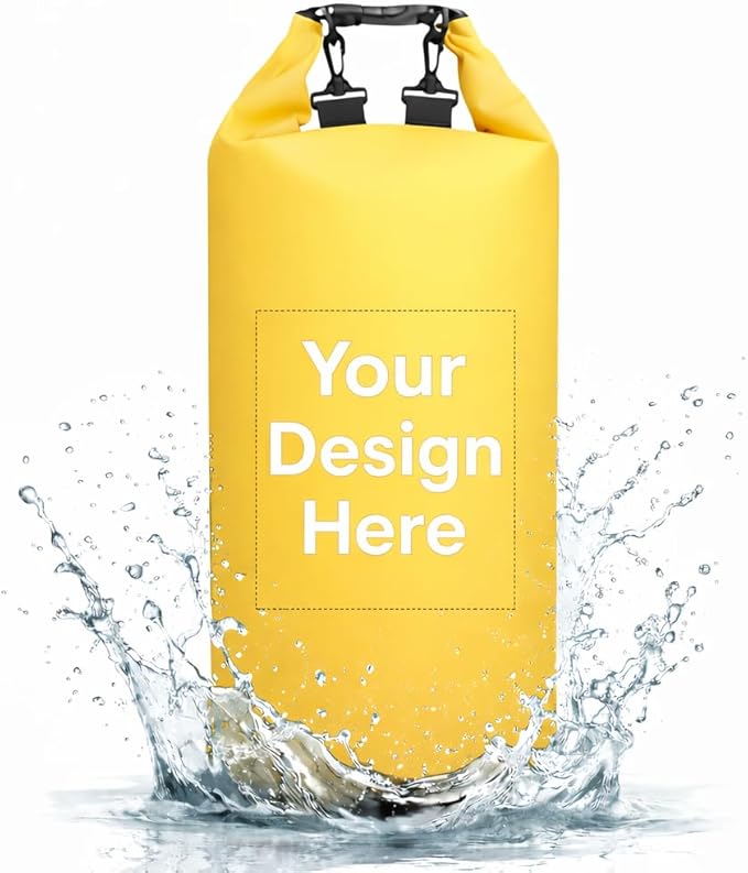 Custom Waterproof Dry Bag 40L–100L Personalized Logo/Text Roll Top Dry Sack for Kayak Boat (Yellow)