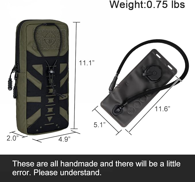 Tactical Hydration Pouch with Inner Bladder for 1L Water Bag Laser Cut MOLLE Hydration Pouch for Hiking Biking Running and Climbin 500D Nylon